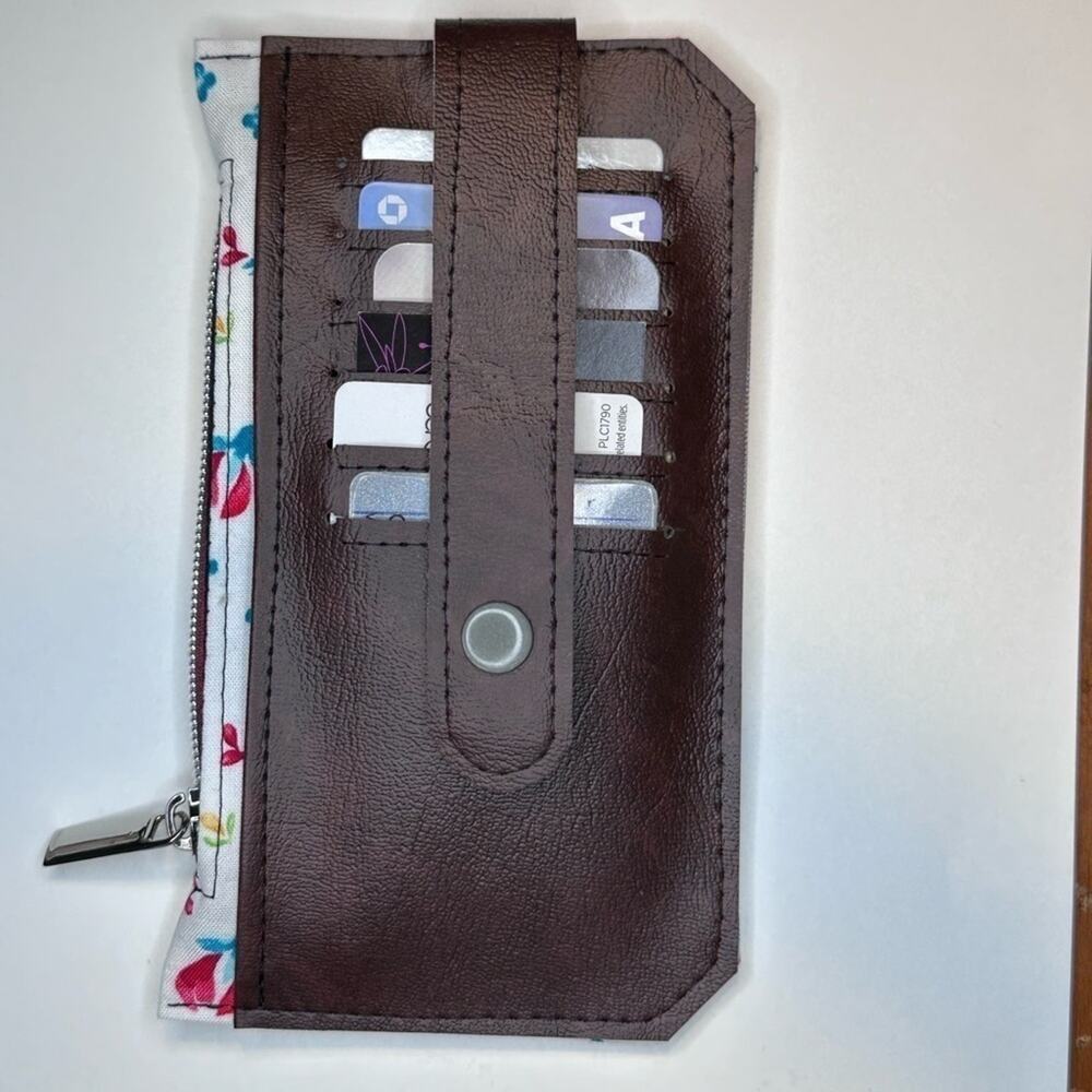 Floral wallet brown vinyl purse pallet card holder handmade - Picture 9 of 10